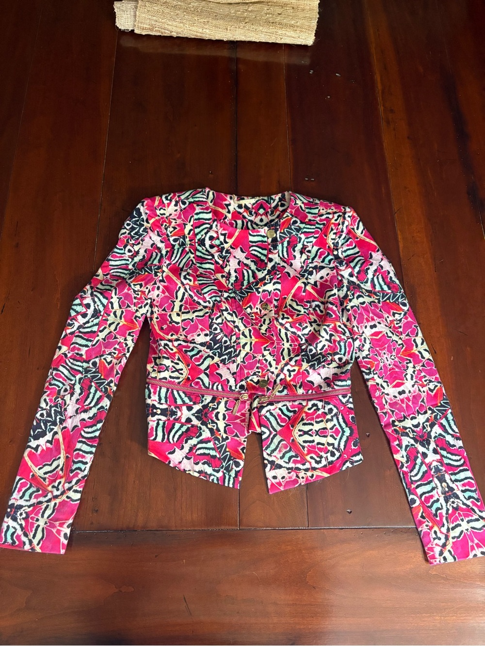 Bold Pink Patterned Women's Cropped Jacket